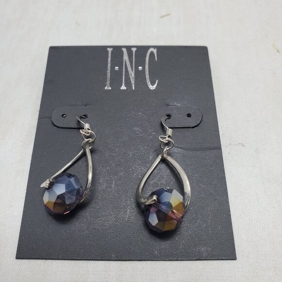 INC silver tone iridescent bead fish hook earring - Picture 3 of 6